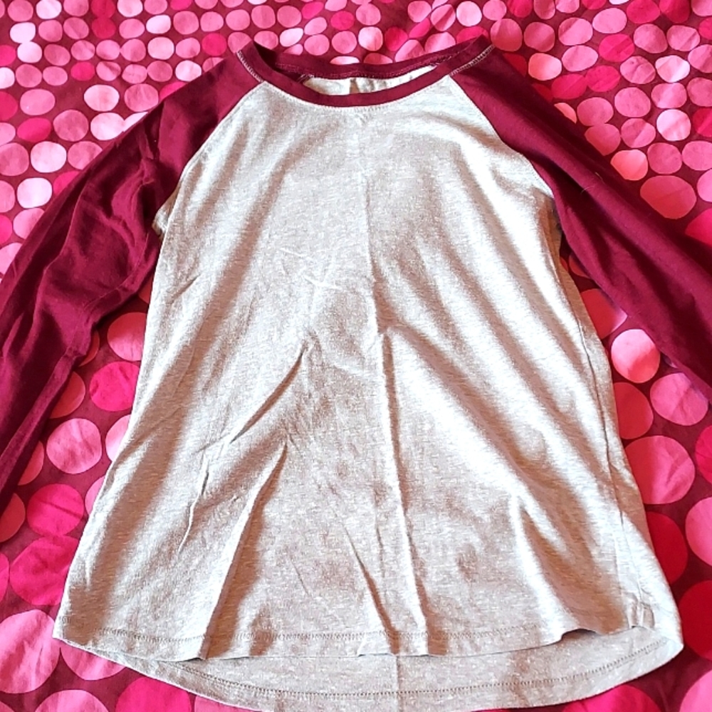 Justice 12 Marroon and Grey Long Sleeve Shirt